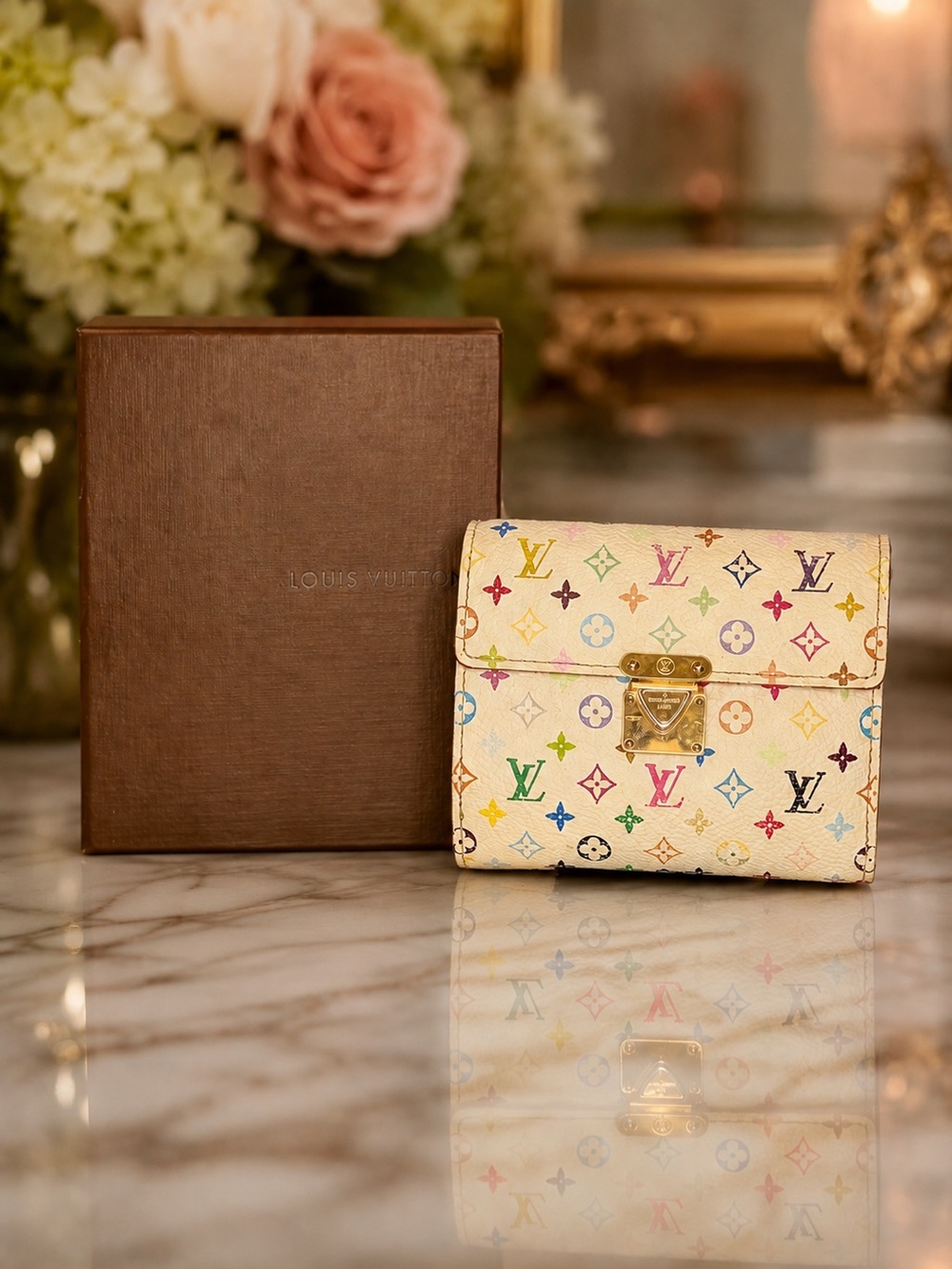 Louis Vuitton x Murakami White Multicolor Koala Compact Wallet | Rare Full Set